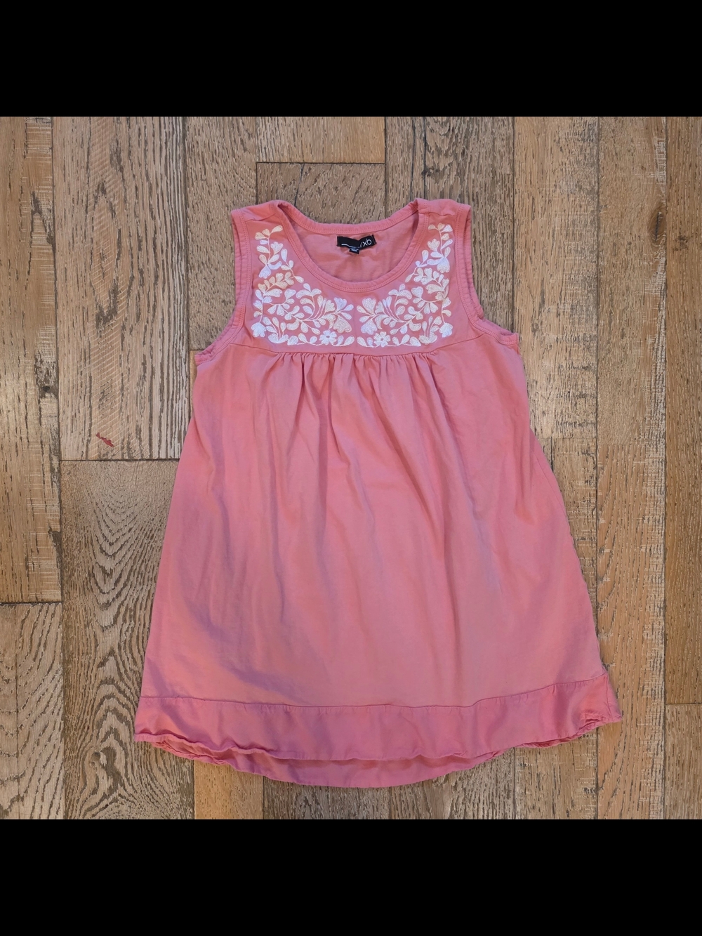 RXB Pink Cotton Sleeveless Tunic with White Floral Embroidery